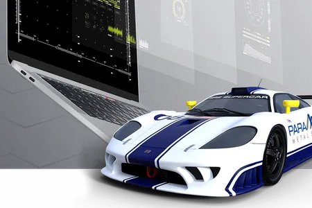 Laptop and fast car illustrating high performance websites