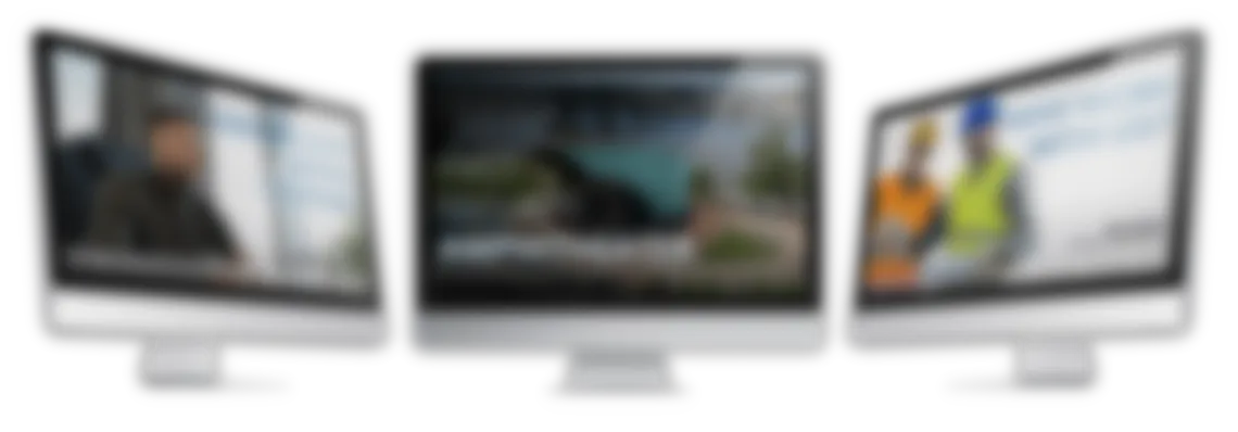 Three monitors displaying examples of video marketing
